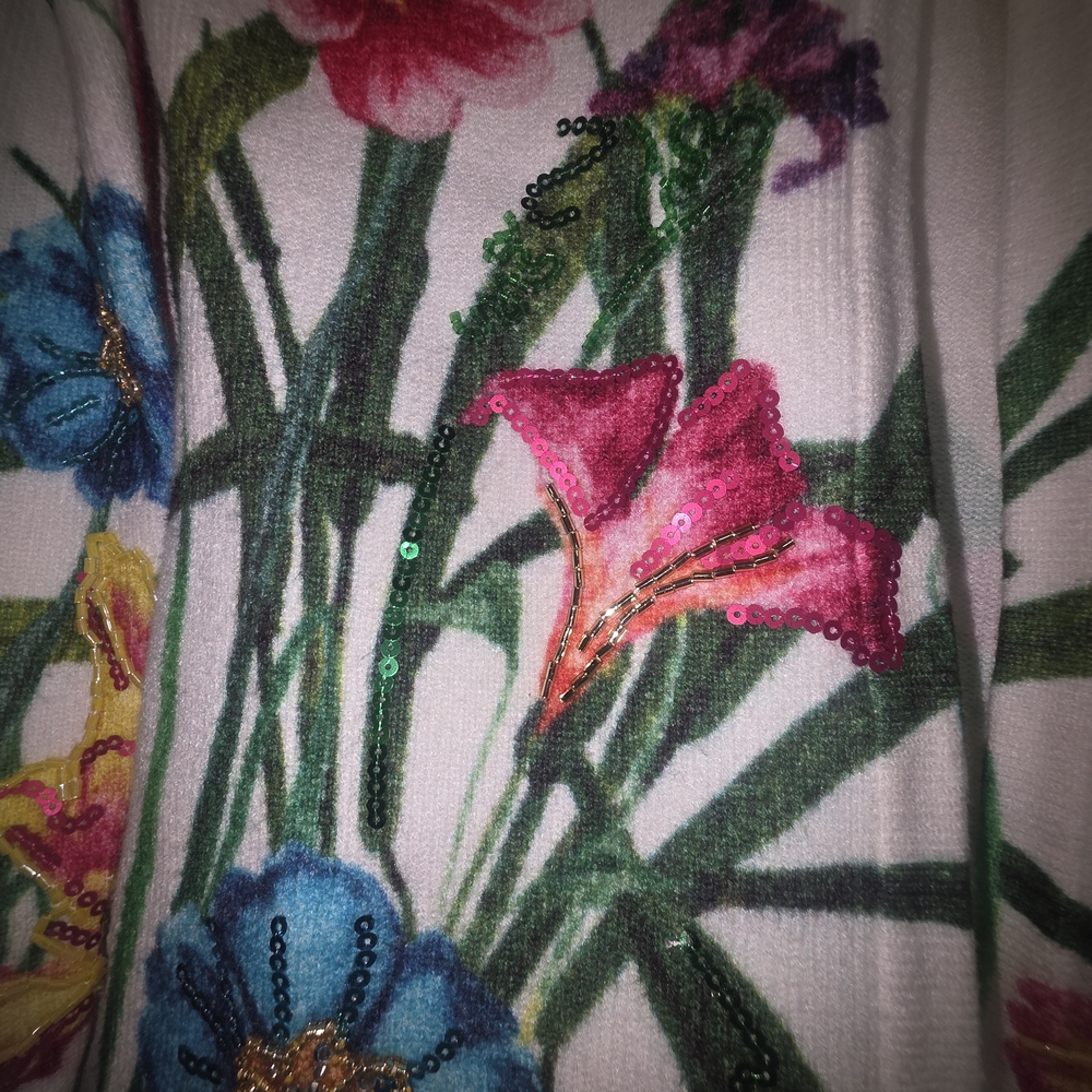 Boston Proper Floral Cardigan - White, Purple, Green, Blue, Yellow - Picture 8 of 10